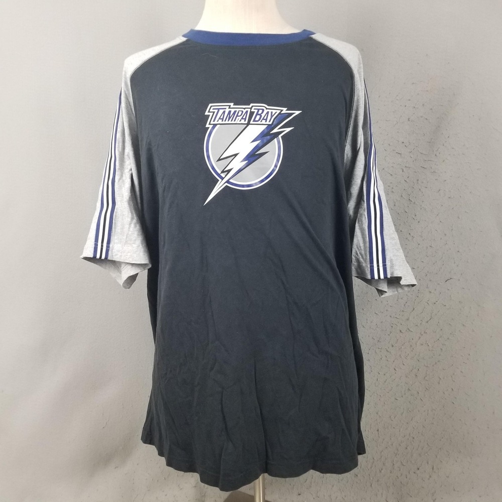 Reebok Shirt Mens 2XL Black Tampa Bay Lightning NHL Face Off Raglan Tee